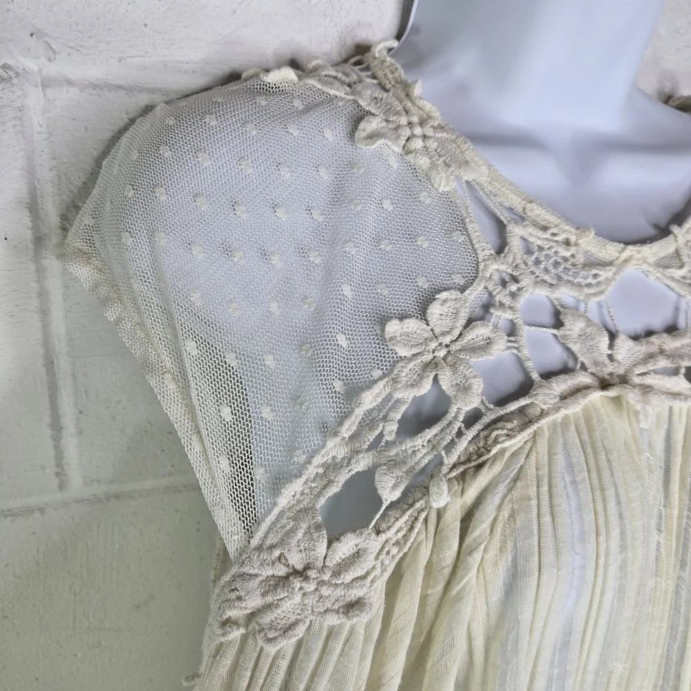 Free People Stars Align Eggshell Ivory Lace Flowy Romantic Shirt